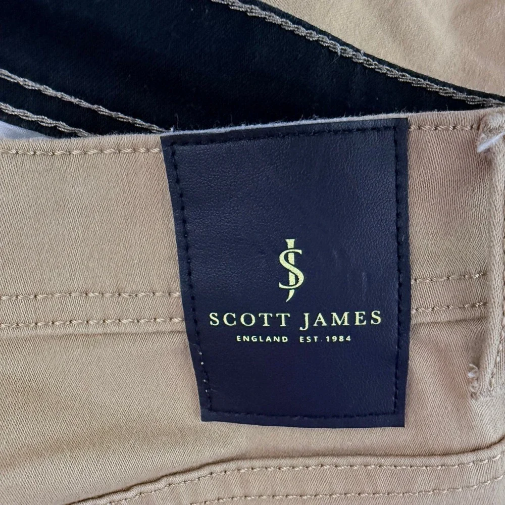 Scott James Mens Slim Fit Tan Khaki Pants Chinos Cotton Stretch Size‎ 33x32